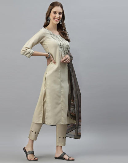 Cream Kurti with Pant And Dupatta | Leemboodi