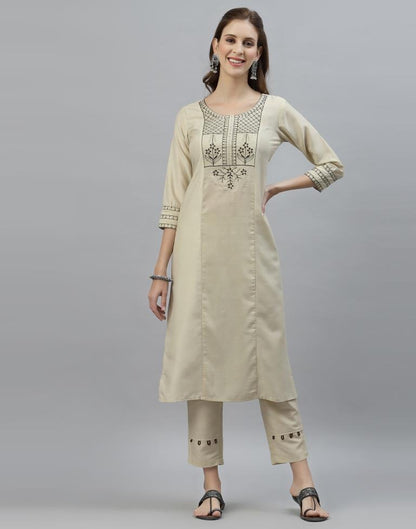 Cream Kurti with Pant And Dupatta | Leemboodi