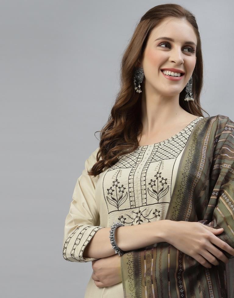 Cream Kurti with Pant And Dupatta | Leemboodi