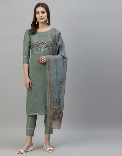 Dusty Green Kurti with Pant And Dupatta | Leemboodi