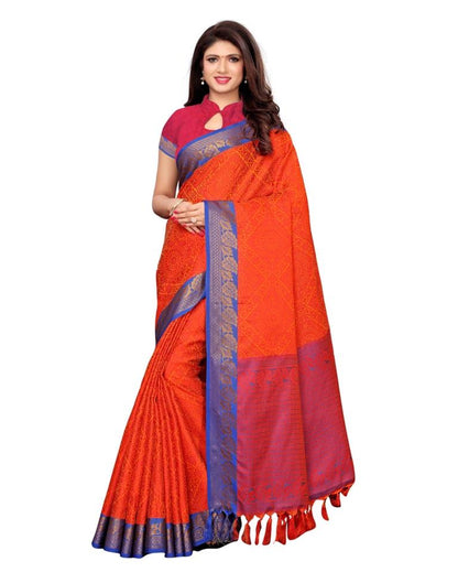 Orange Coloured Poly Silk Banarasi Jacquard Saree | Leemboodi