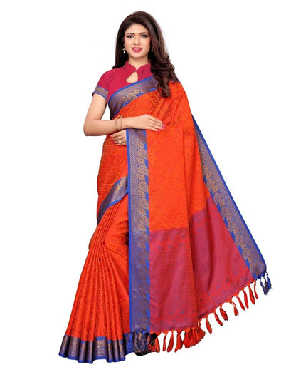 Orange Coloured Poly Silk Banarasi Jacquard Saree | Leemboodi