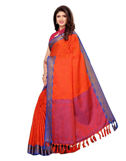 Orange Coloured Poly Silk Banarasi Jacquard Saree | Leemboodi