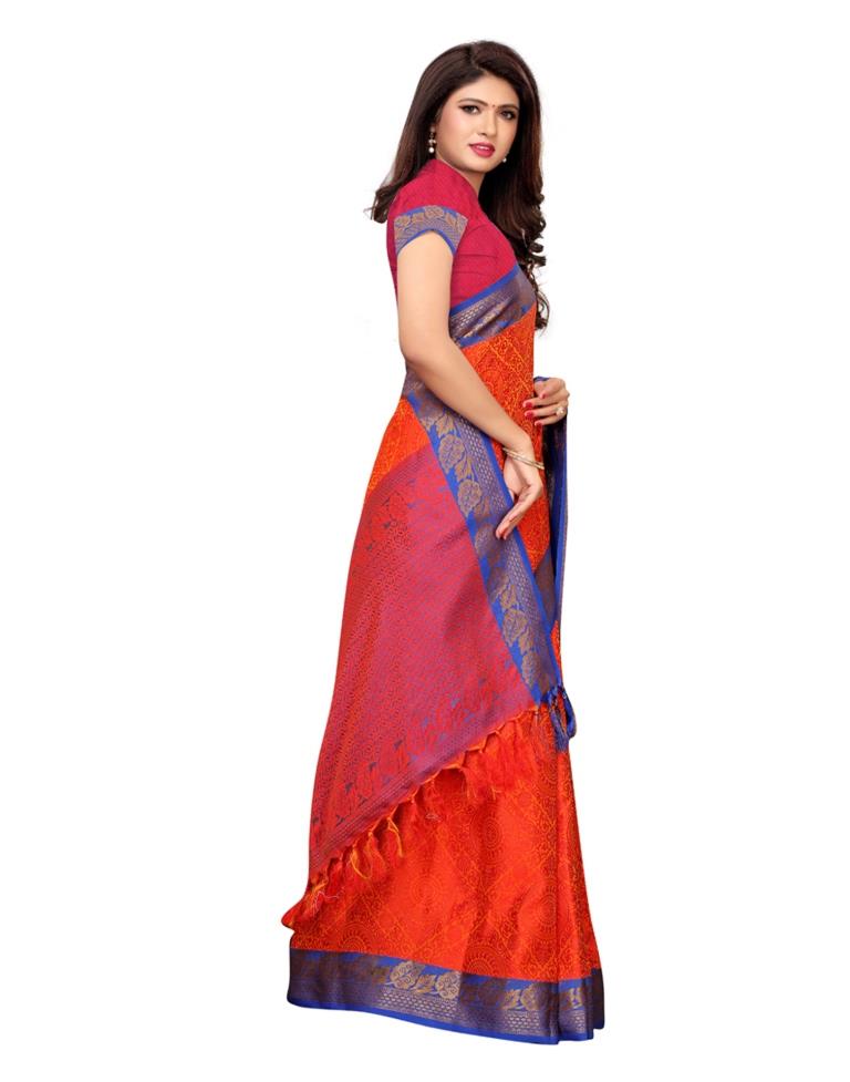 Orange Coloured Poly Silk Banarasi Jacquard Saree | Leemboodi