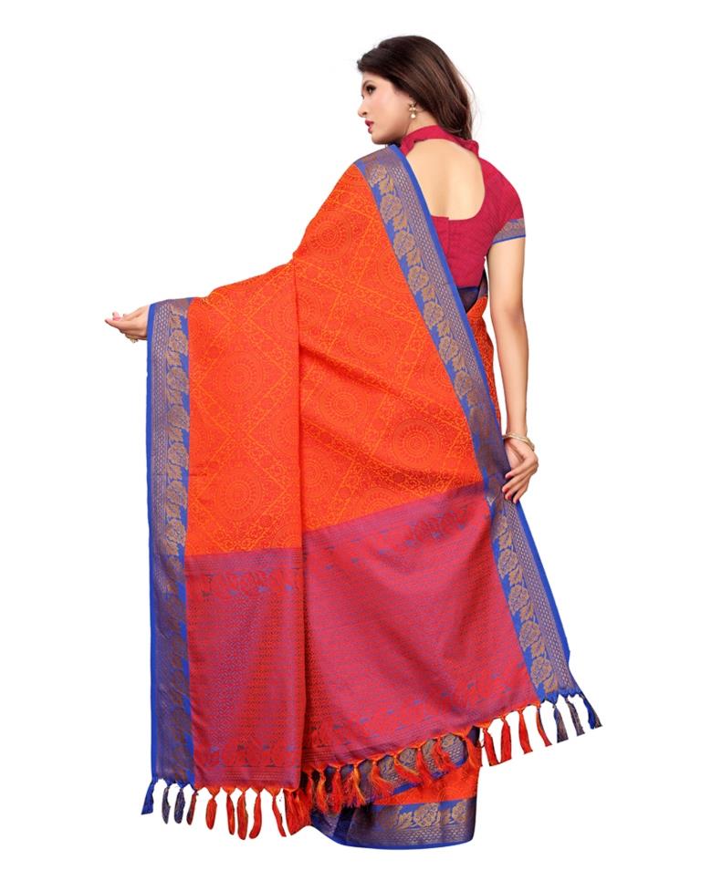 Orange Coloured Poly Silk Banarasi Jacquard Saree | Leemboodi