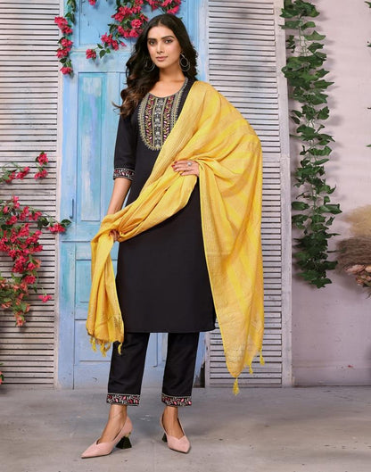 Black Embroidery Rayon Straight kurta With Pant And Dupatta