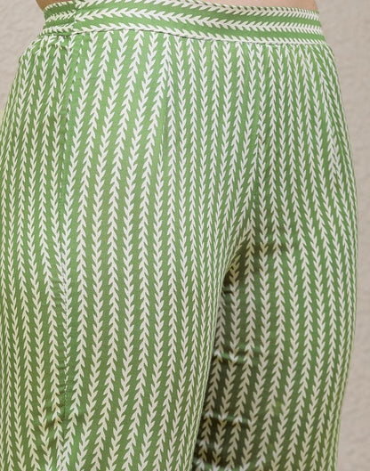 Green Printed Cotton Straight Kurta With Pant And Dupatta