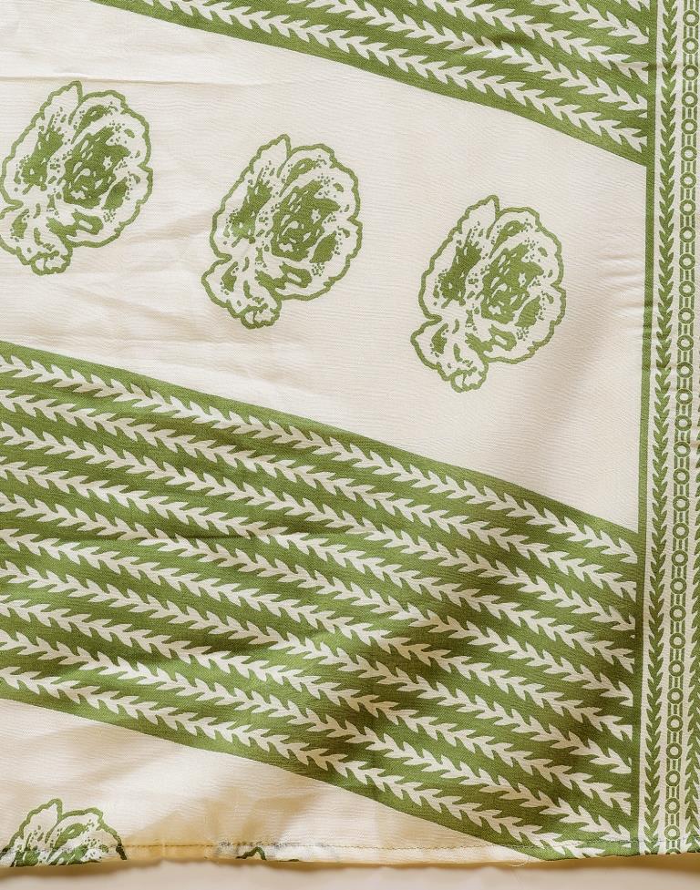 Green Printed Cotton Straight Kurta With Pant And Dupatta