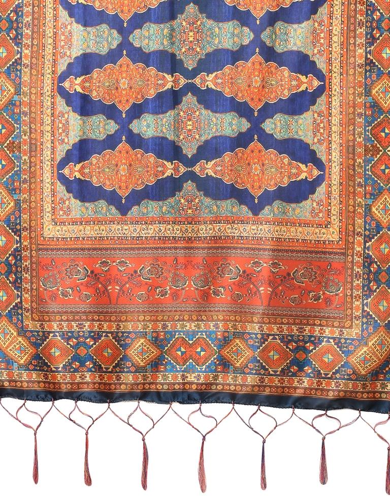 Navy Blue And Multicolour Printed Dupatta | Leemboodi