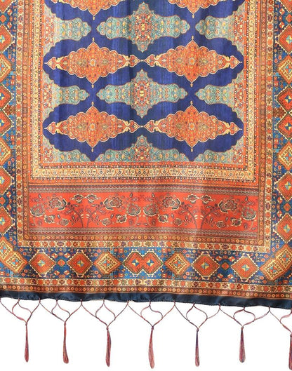 Navy Blue And Multicolour Printed Dupatta | Leemboodi