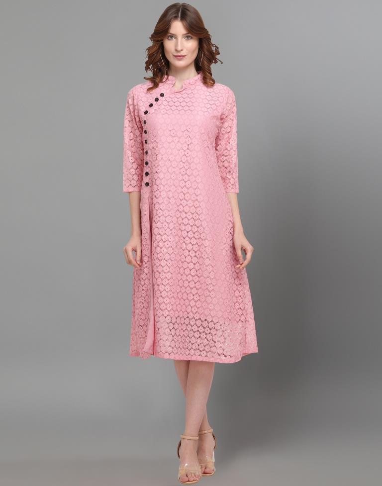 Pink Coloured Net Russell Net Dress | Leemboodi