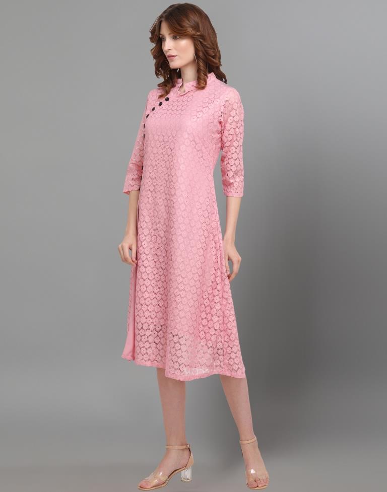 Pink Coloured Net Russell Net Dress | Leemboodi