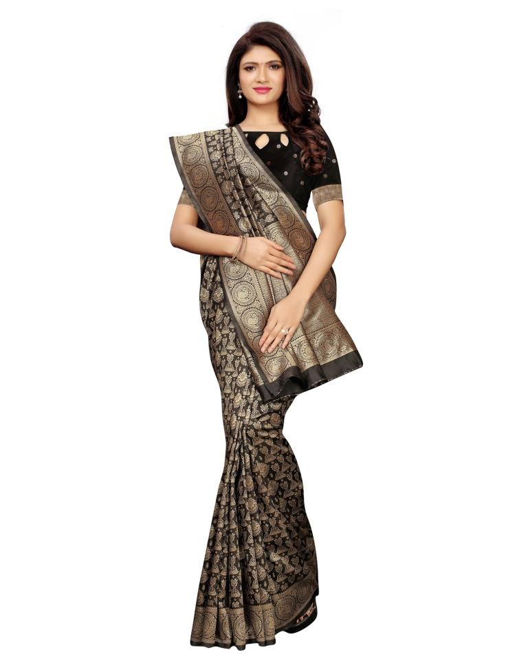 Black Coloured Poly Silk Banarasi Jacquard Partywear Saree | Sudathi