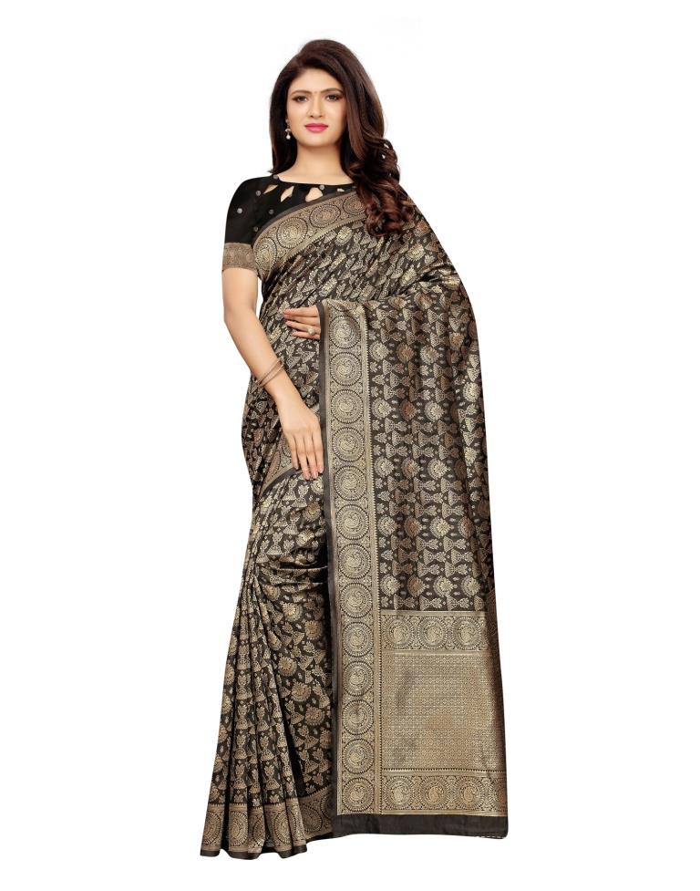 Black Coloured Poly Silk Banarasi Jacquard Partywear Saree | Sudathi