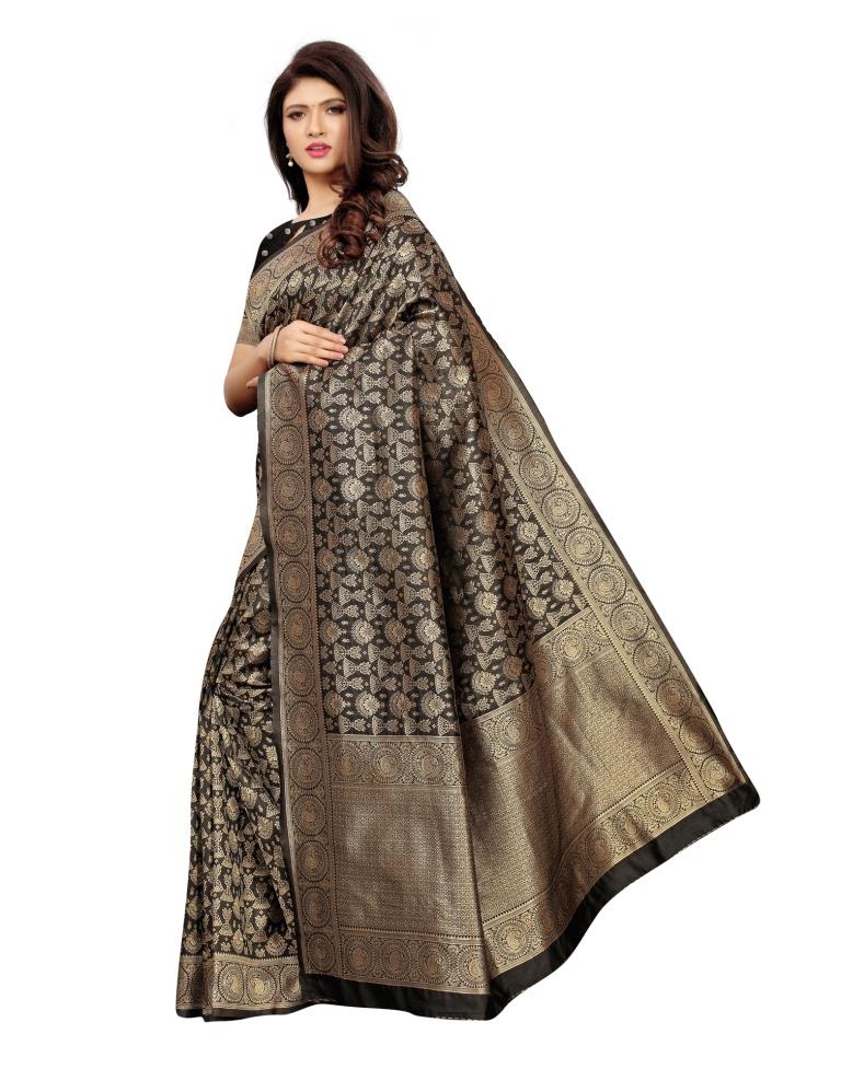 Black Coloured Poly Silk Banarasi Jacquard Partywear Saree | Sudathi