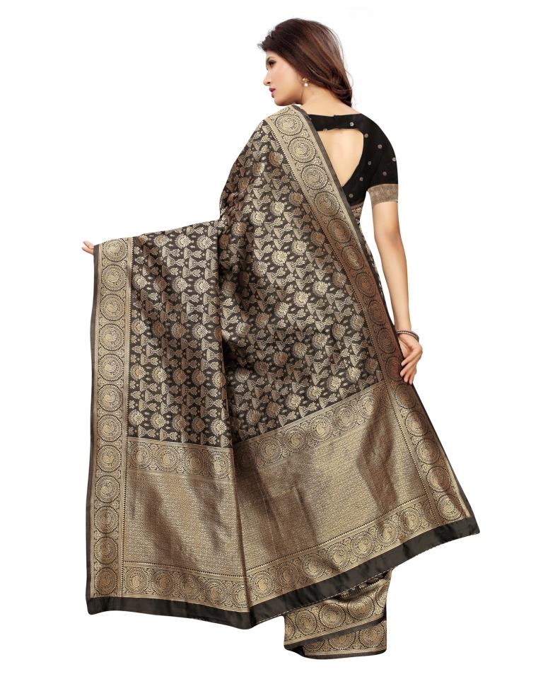 Black Coloured Poly Silk Banarasi Jacquard Partywear Saree | Sudathi