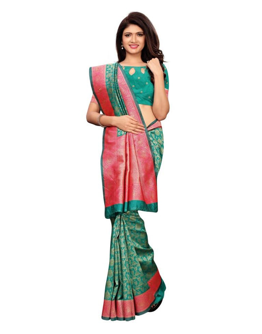 Turquoise Coloured Poly Silk Banarasi Jacquard Saree | Sudathi