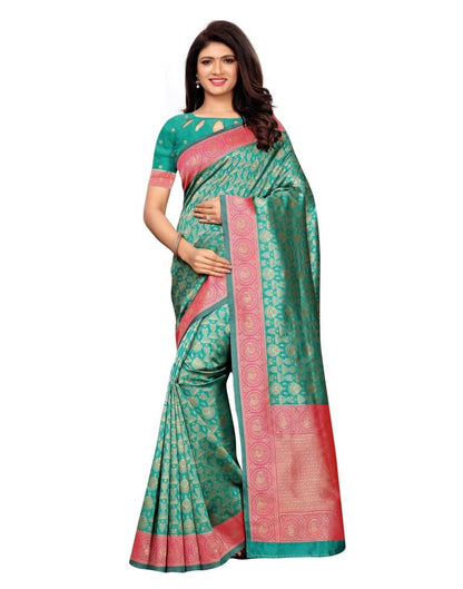 Turquoise Coloured Poly Silk Banarasi Jacquard Saree | Sudathi
