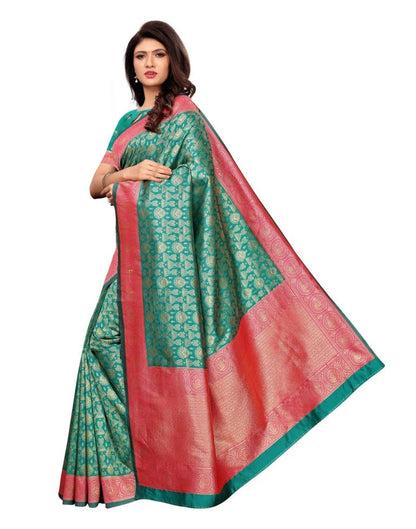 Turquoise Coloured Poly Silk Banarasi Jacquard Saree | Sudathi