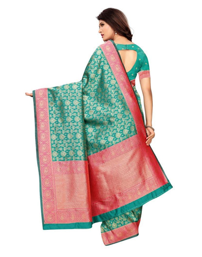 Turquoise Coloured Poly Silk Banarasi Jacquard Saree | Sudathi