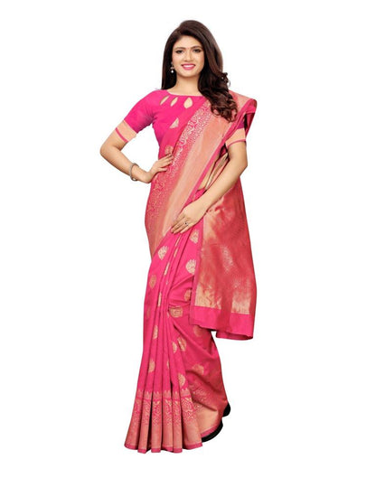 Pink Coloured Poly Silk Banarasi Jacquard Saree | Leemboodi