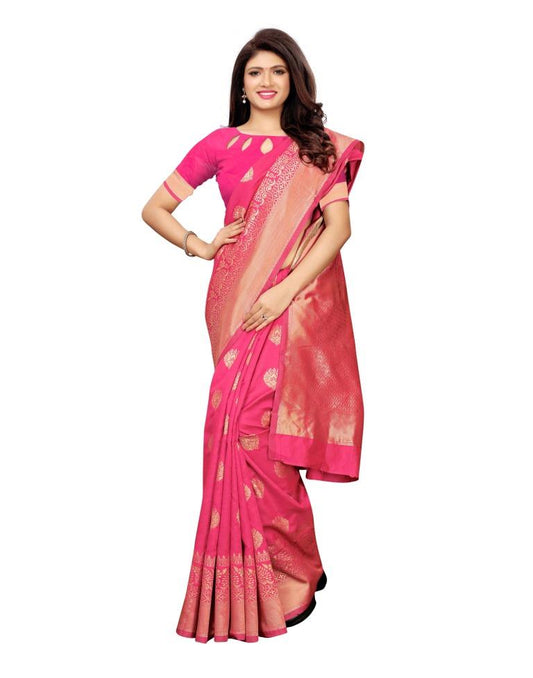 Pink Coloured Poly Silk Banarasi Jacquard Saree | Leemboodi