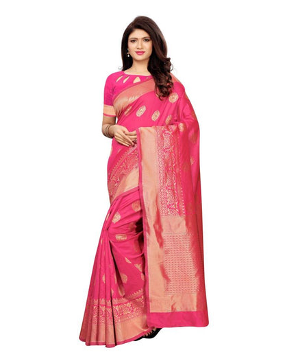Pink Coloured Poly Silk Banarasi Jacquard Saree | Leemboodi