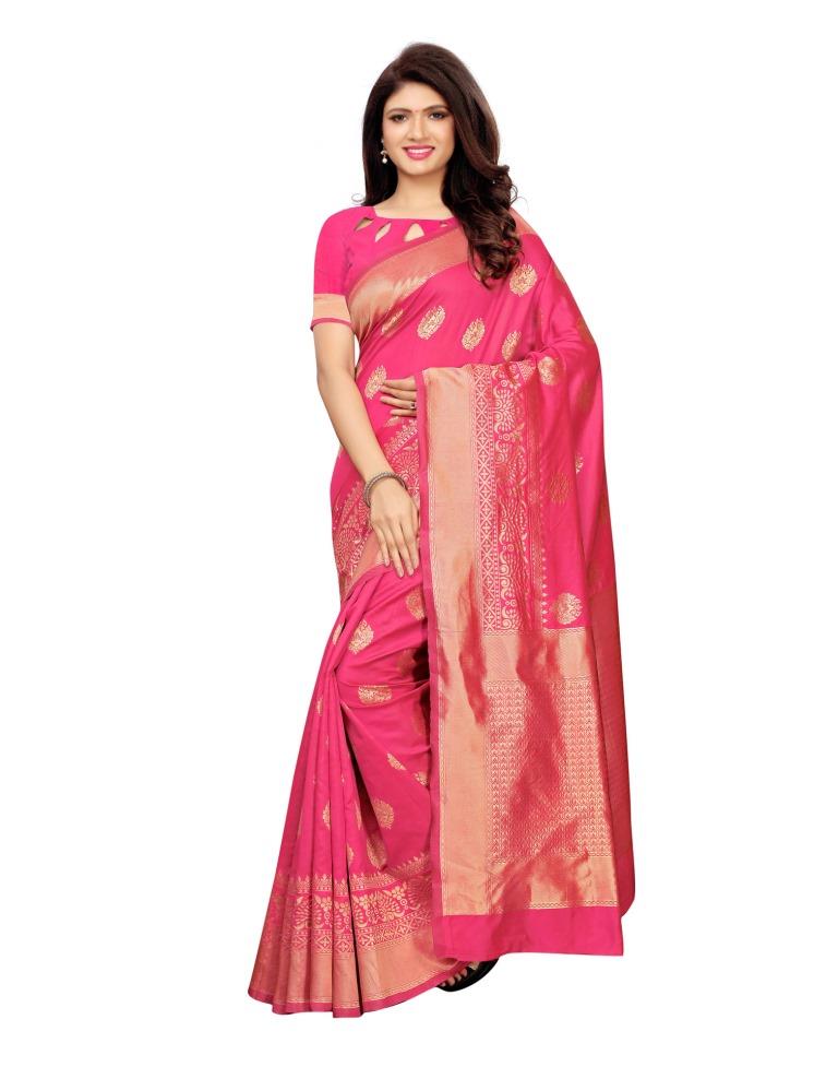 Pink Coloured Poly Silk Banarasi Jacquard Saree | Leemboodi