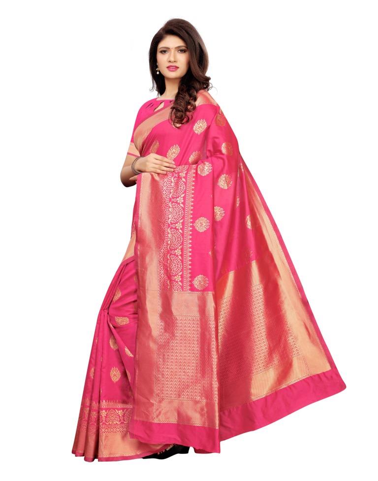 Pink Coloured Poly Silk Banarasi Jacquard Saree | Leemboodi