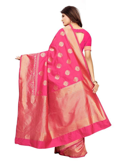 Pink Coloured Poly Silk Banarasi Jacquard Saree | Leemboodi