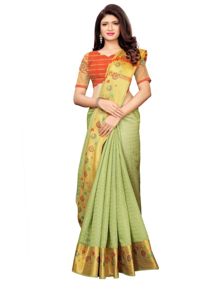 Green Coloured Cotton Silk Woven Saree | Sudathi