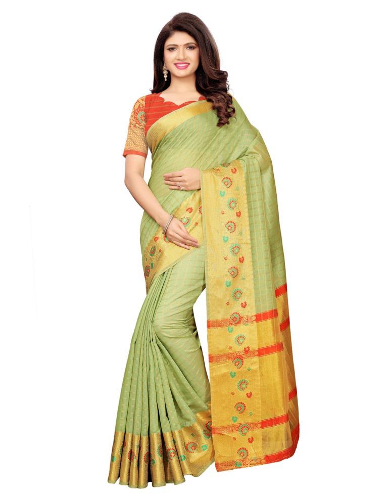 Green Coloured Cotton Silk Woven Saree | Sudathi