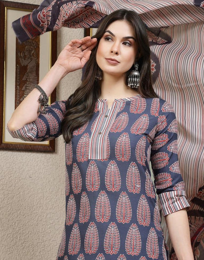 Multicoloured Printed Cotton Straight kurta With Pant And Dupatta