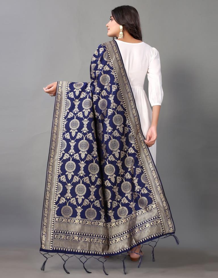Navy Blue Jacquard Dupatta | Leemboodi