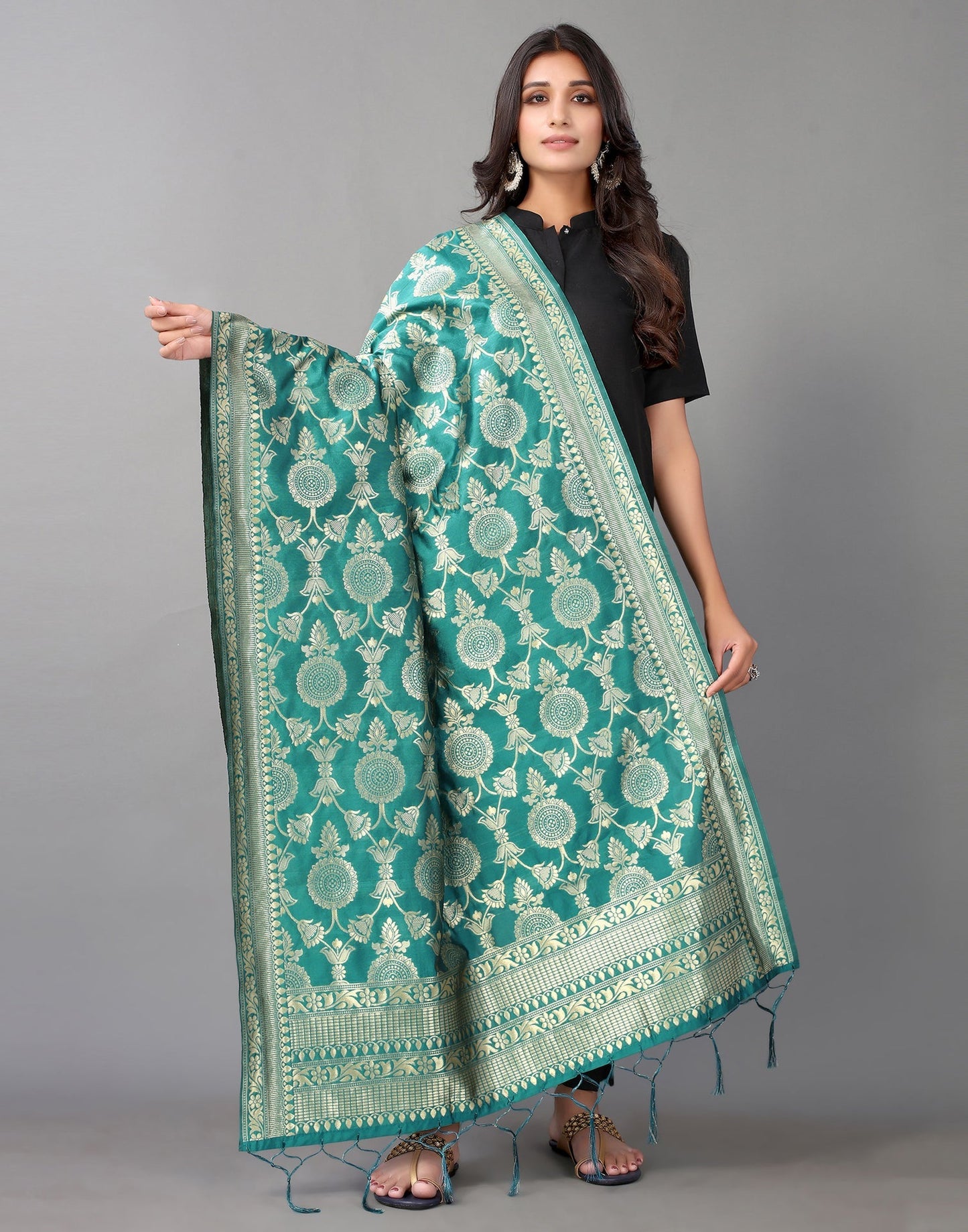 Rama Green Jacquard Dupatta | Leemboodi
