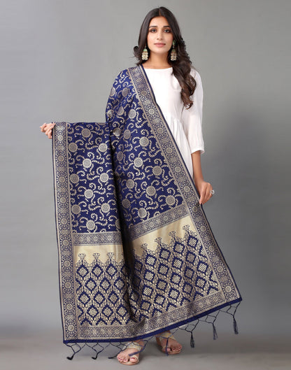 Navy Blue Jacquard Dupatta | Leemboodi