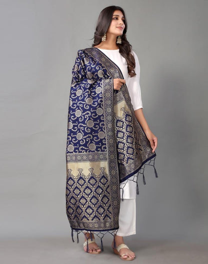 Navy Blue Jacquard Dupatta | Leemboodi