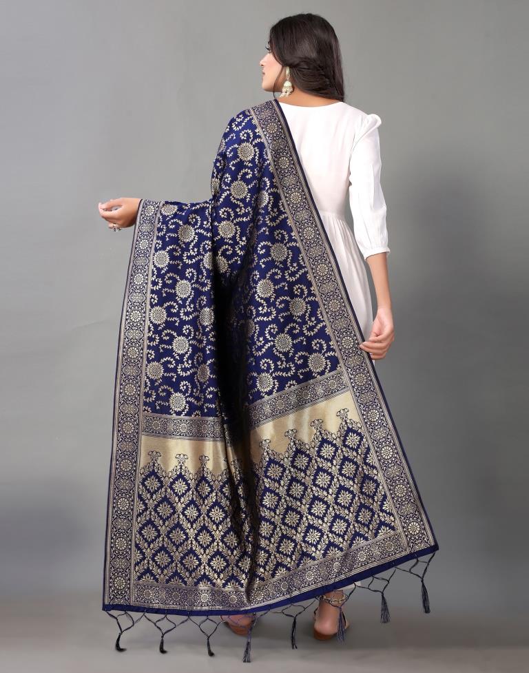 Navy Blue Jacquard Dupatta | Leemboodi