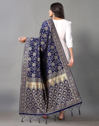 Navy Blue Jacquard Dupatta | Leemboodi