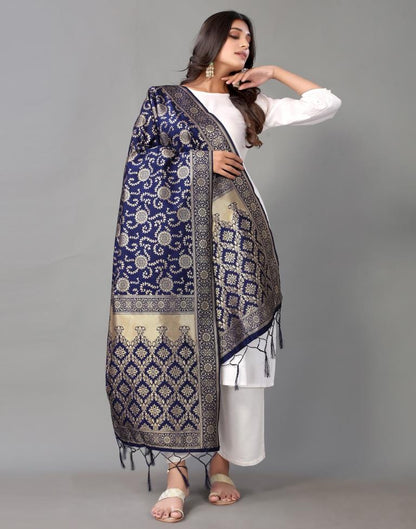 Navy Blue Jacquard Dupatta | Leemboodi