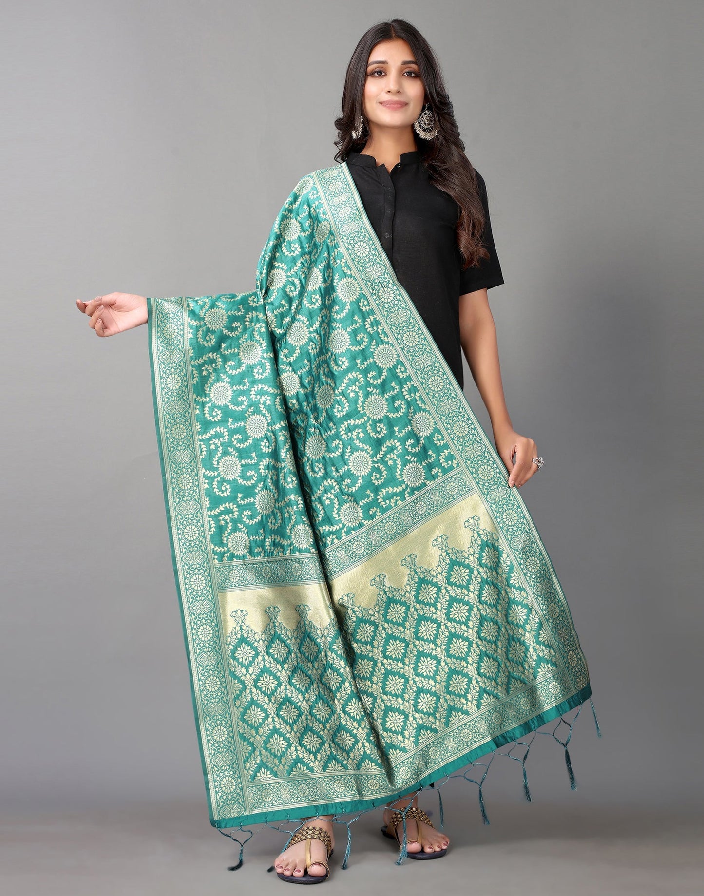 Rama Green Jacquard Dupatta | Leemboodi