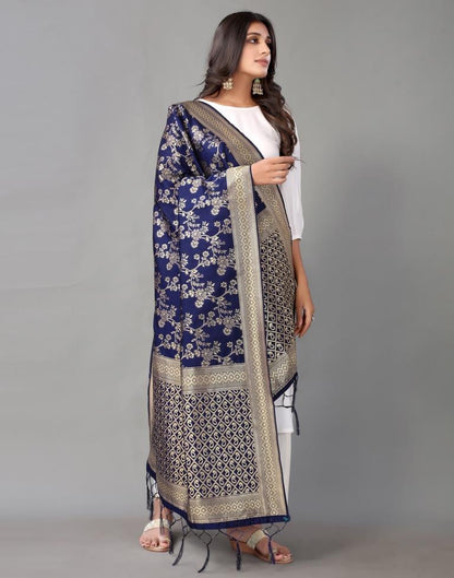 Navy Blue Jacquard Dupatta | Leemboodi