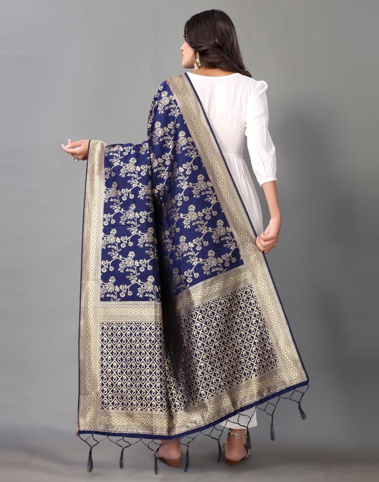 Navy Blue Jacquard Dupatta | Leemboodi
