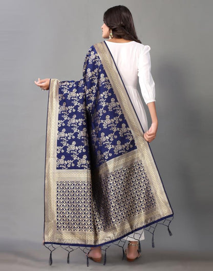 Navy Blue Jacquard Dupatta | Leemboodi
