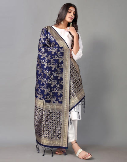 Navy Blue Jacquard Dupatta | Leemboodi