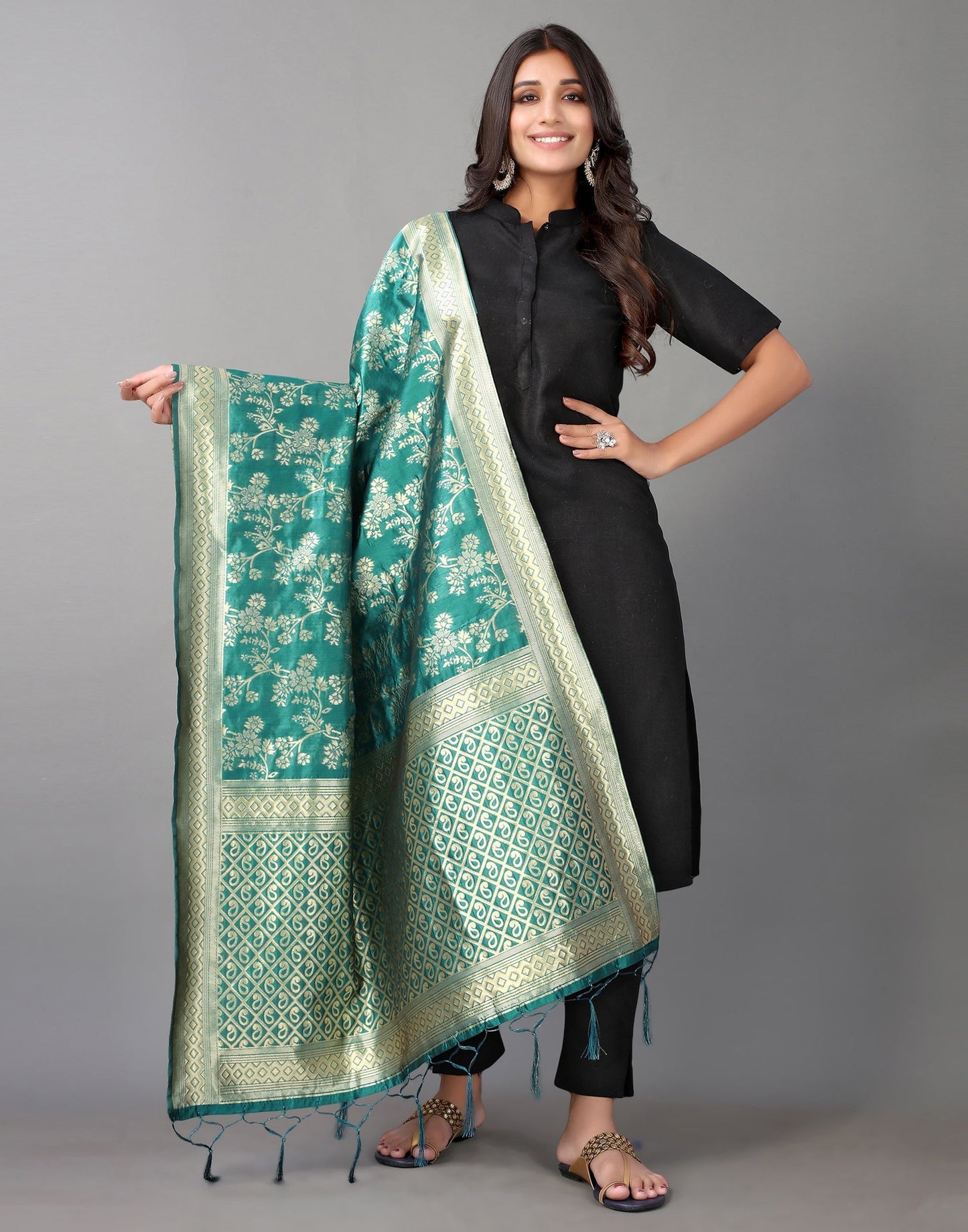 Rama Green Jacquard Dupatta | Leemboodi