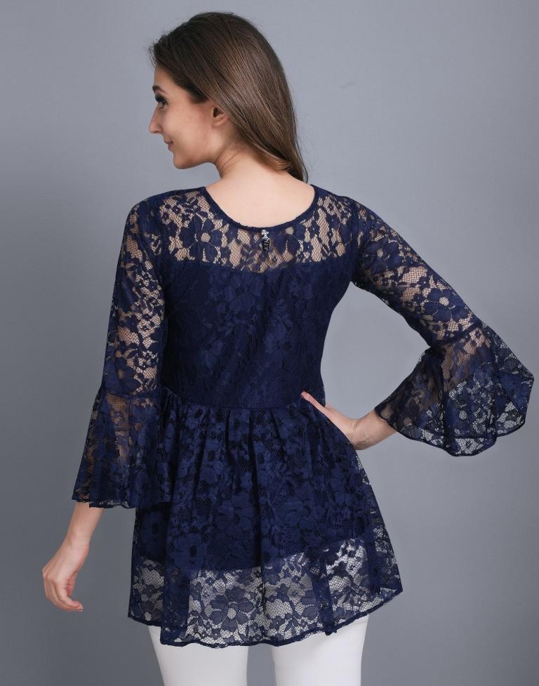 Beauteous Blue Coloured Net Russell Net Tops | Sudathi