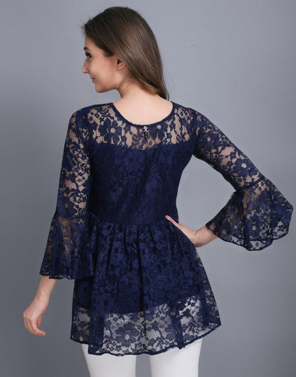 Beauteous Blue Coloured Net Russell Net Tops | Sudathi