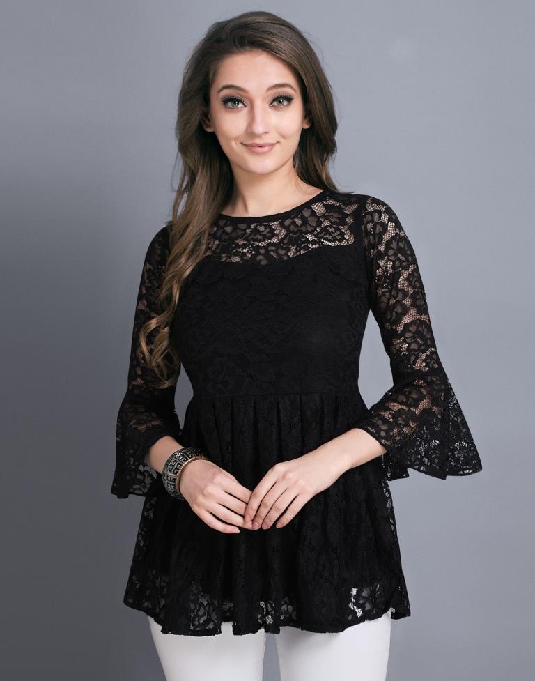 Amiable Black Coloured Net Russell Net Tops | Sudathi