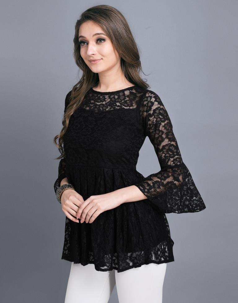 Amiable Black Coloured Net Russell Net Tops | Sudathi